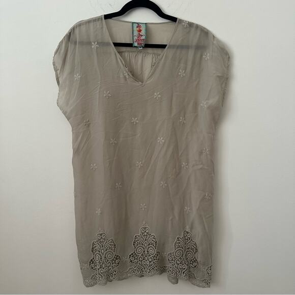 Johnny Was Tan Embellished Boxy Tunic Size Medium - Picture 1 of 5